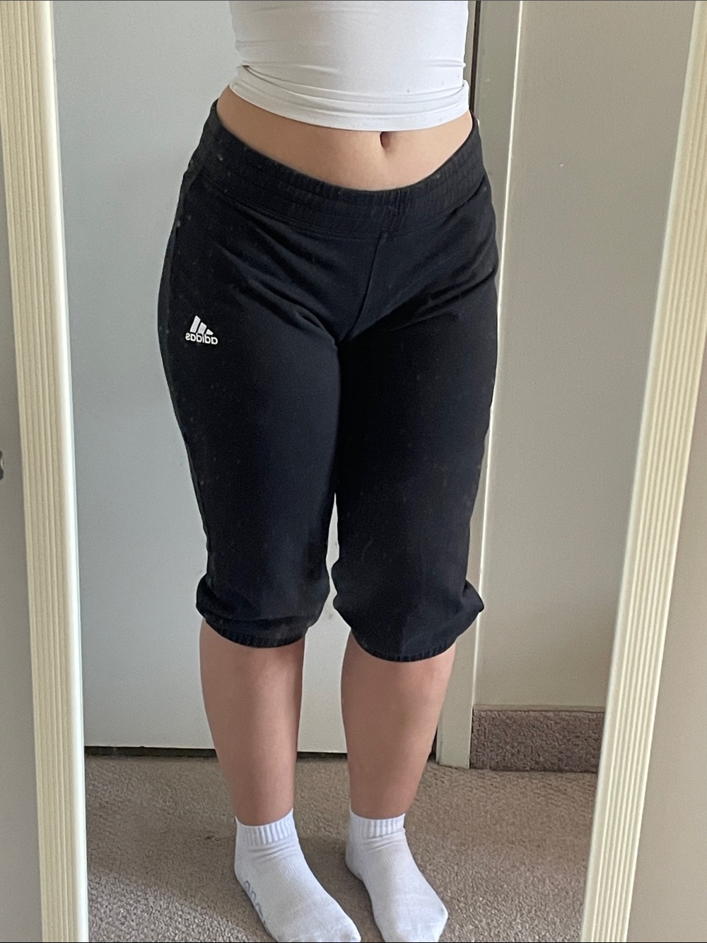 Y2K adidas Black Capri Athletic Pants with White Logo